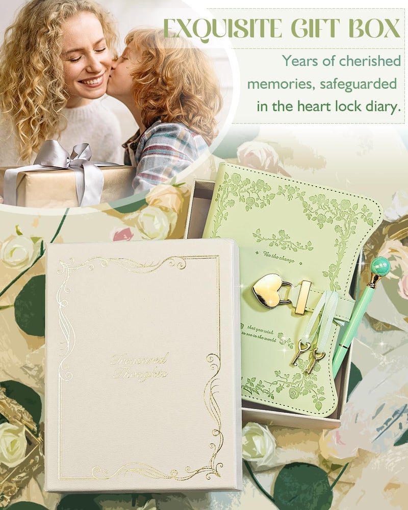 hi!SCI Diary with Lock and Keys for Girls & Women, 360 Pages Journal with Lock for Girls Gift Ideas, Girls Locking Diary with Pen, Cute Journals Set for Teen Girls Ages 8-12 (Rose Garden, Green) - Image 2
